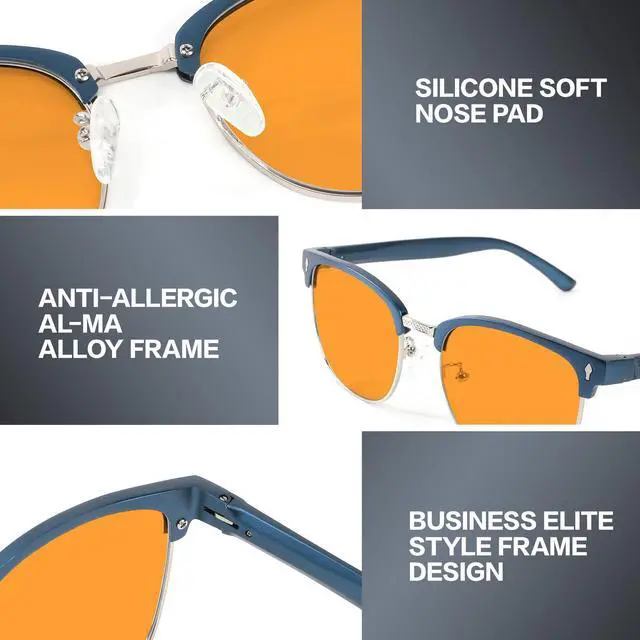 Alt view image 4 of 5 - BIRCEN Blue Light Gaming Glasses: Al-Mg Metal Orange Bluelight Blocking Computer Glasses for Men Women Anti Eyestrain on Office & Home