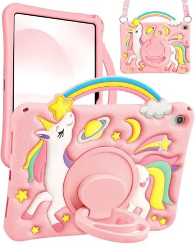 Main image of Boaretiu for iPad A16 Case/10th Generation Case - Girls Teens Cute Cartoon Rainbow Unicorn 10.9 Inch 2022 Tablet Cover with Strap & Rotating Stand Soft 3D Silicone Funda for iPad 11th 11 Inch 2025