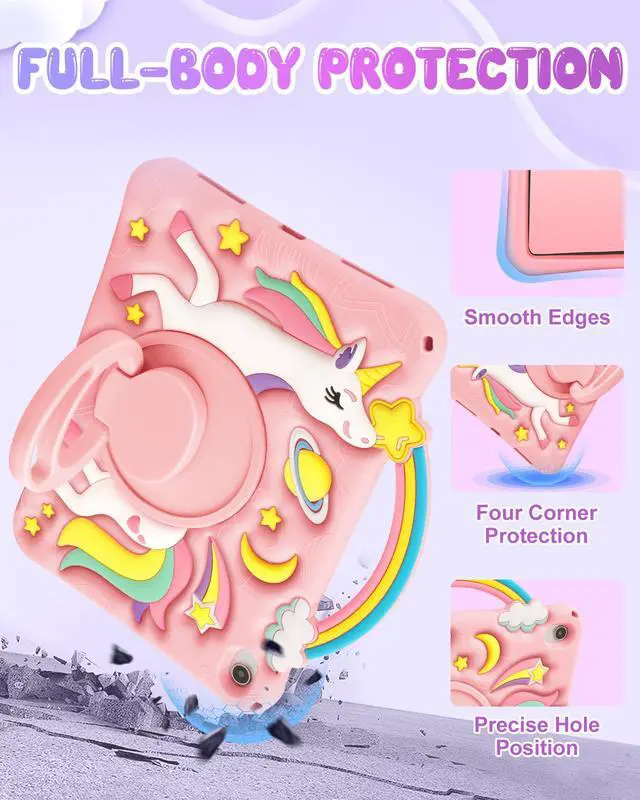 Alt view image 5 of 5 - Boaretiu for iPad A16 Case/10th Generation Case - Girls Teens Cute Cartoon Rainbow Unicorn 10.9 Inch 2022 Tablet Cover with Strap & Rotating Stand Soft 3D Silicone Funda for iPad 11th 11 Inch 2025