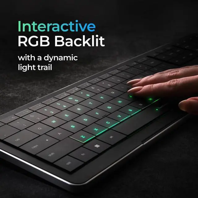 Alt view image 4 of 5 - Clevetura CLVX 1 Wireless Touchpad Keyboard | Bluetooth & USB-C | Low Profile, RGB Backlit, Touch Sliders, Quiet Scissor Keys | Compatible with Windows/Linux/MacOS | Ergonomic Typing