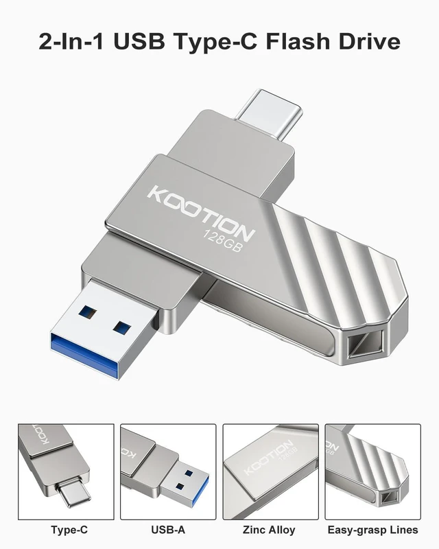 Alt view image 5 of 5 - KOOTION 128GB USB Solid State Dual Drive with 3.2 Gen 1 Up to 450 MB/S