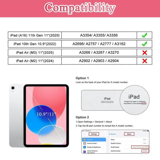 Alt view image 2 of 5 - Supveco Cute Case for iPad A16 11th Generation 11 inch (2025),iPad 10th Generation 10.9 inch (2022),Clear Trifold Stand Protective Cover with Pencil Holder,Auto Wake/Sleep, Watermelon-Bow