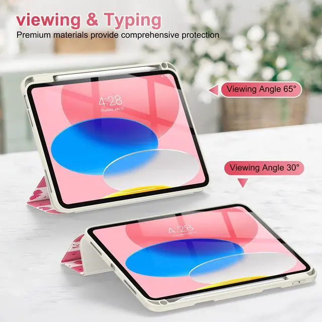 Alt view image 4 of 5 - Supveco Cute Case for iPad A16 11th Generation 11 inch (2025),iPad 10th Generation 10.9 inch (2022),Clear Trifold Stand Protective Cover with Pencil Holder,Auto Wake/Sleep, Watermelon-Bow