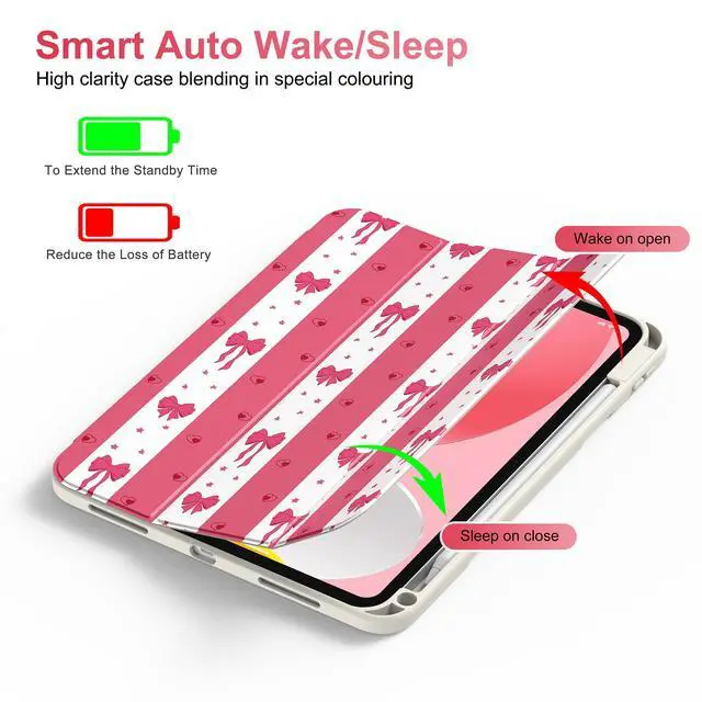 Alt view image 5 of 5 - Supveco Cute Case for iPad A16 11th Generation 11 inch (2025),iPad 10th Generation 10.9 inch (2022),Clear Trifold Stand Protective Cover with Pencil Holder,Auto Wake/Sleep, Watermelon-Bow