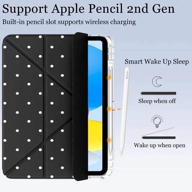 Alt view image 4 of 5 - BlHMCASE Cute White Polka Dot for iPad Pro 11 Inch Case (M5/M4) 2025/2024 with Pencil Holder, Auto Sleep/Wake, Black Leather Acrylic Back Detachable Cover