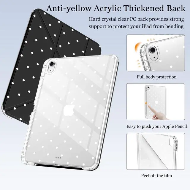 Alt view image 5 of 5 - BlHMCASE Cute White Polka Dot for iPad Pro 11 Inch Case (M5/M4) 2025/2024 with Pencil Holder, Auto Sleep/Wake, Black Leather Acrylic Back Detachable Cover
