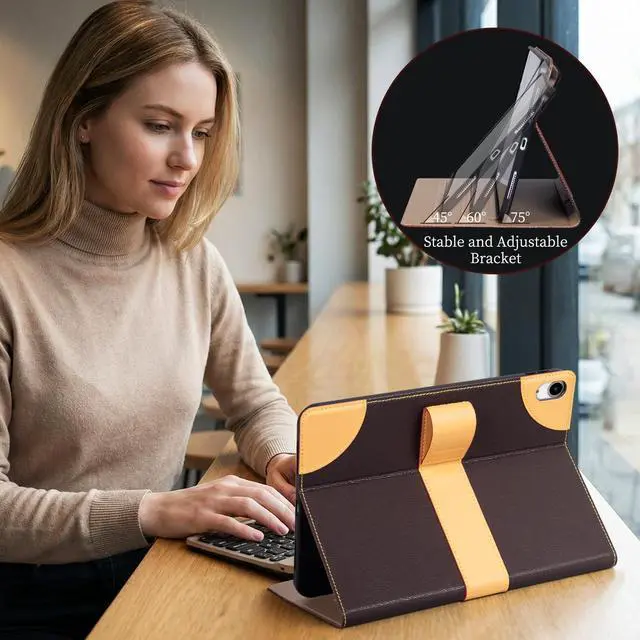 Alt view image 3 of 5 - CPNVWA Case for iPad A16 11th Gen 11 Inch,iPad 10th Gen. 10.9 Inch,Leather Folio Cover with Auto Wake/Sleep, Adjustable Stand,Magnetic Buckle Closure Protection Case-Single Strap Dark Brown