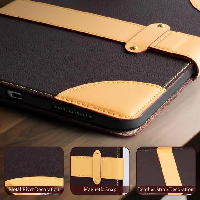 Alt view image 4 of 5 - CPNVWA Case for iPad A16 11th Gen 11 Inch,iPad 10th Gen. 10.9 Inch,Leather Folio Cover with Auto Wake/Sleep, Adjustable Stand,Magnetic Buckle Closure Protection Case-Single Strap Dark Brown