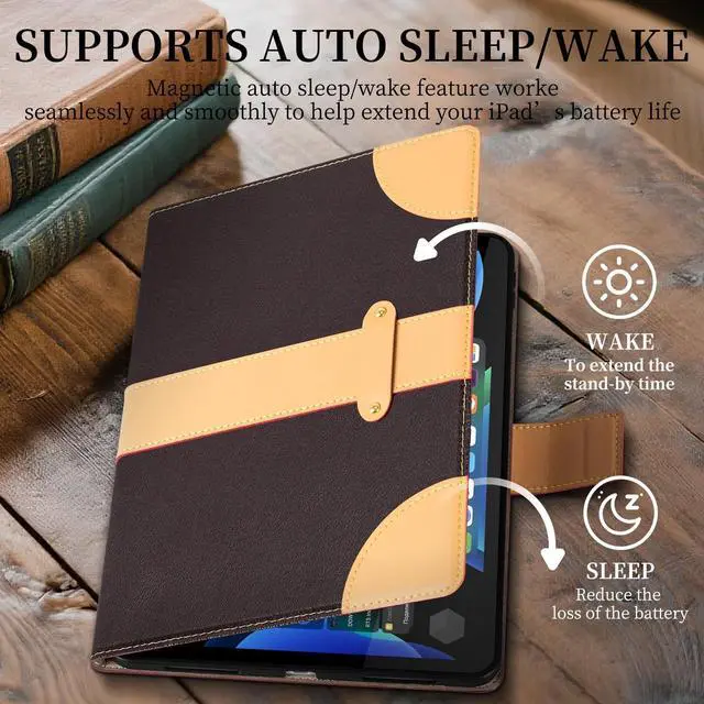 Alt view image 5 of 5 - CPNVWA Case for iPad A16 11th Gen 11 Inch,iPad 10th Gen. 10.9 Inch,Leather Folio Cover with Auto Wake/Sleep, Adjustable Stand,Magnetic Buckle Closure Protection Case-Single Strap Dark Brown