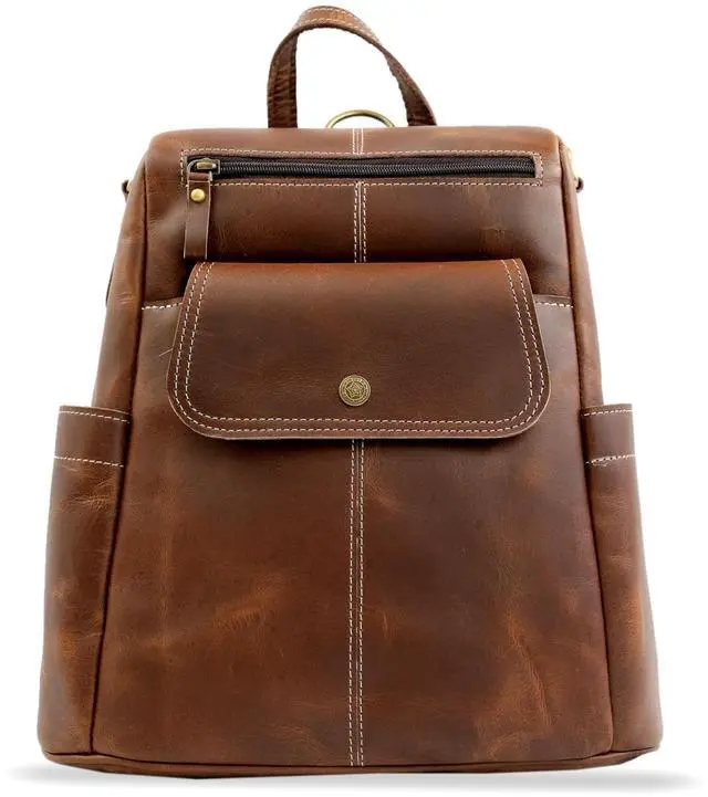 Main image of BUFFLOHIDE Full Grain Leather Backpack for Women Handmade Genuine Leather Laptop Bag, Convertible Travel Sling Daypack, Brown Rustic Work & College Purse, Birthday Gift For Her