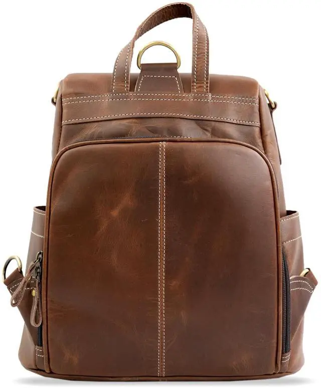 Alt view image 3 of 5 - BUFFLOHIDE Full Grain Leather Backpack for Women Handmade Genuine Leather Laptop Bag, Convertible Travel Sling Daypack, Brown Rustic Work & College Purse, Birthday Gift For Her