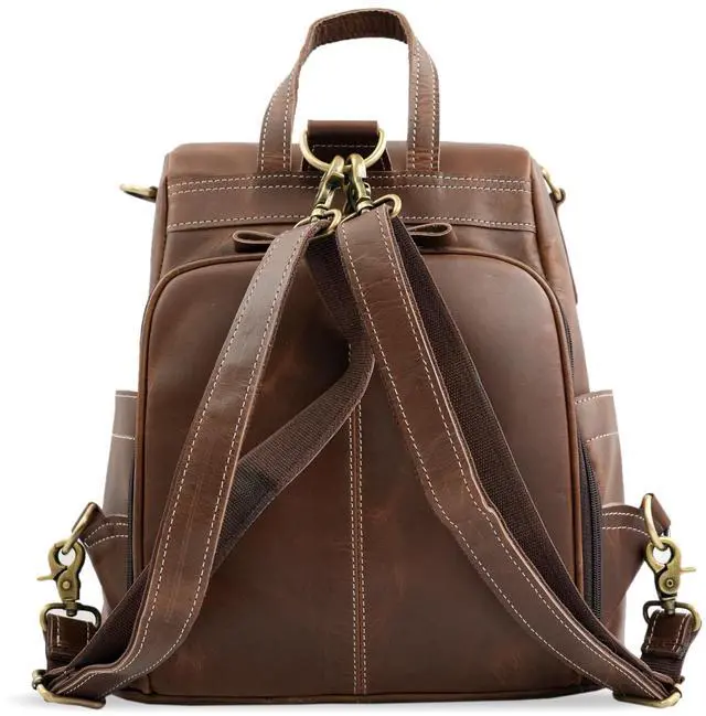 Alt view image 4 of 5 - BUFFLOHIDE Full Grain Leather Backpack for Women Handmade Genuine Leather Laptop Bag, Convertible Travel Sling Daypack, Brown Rustic Work & College Purse, Birthday Gift For Her