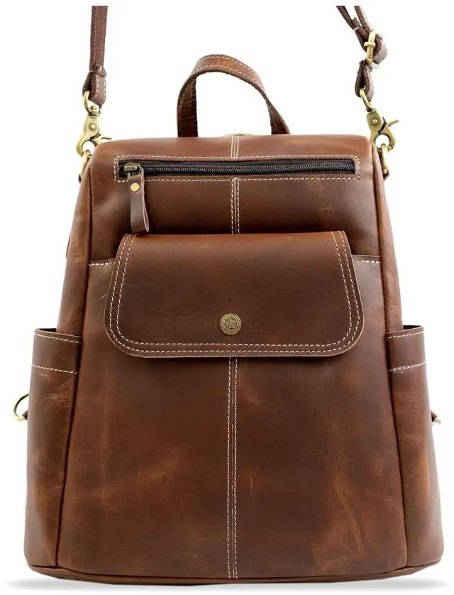 Alt view image 5 of 5 - BUFFLOHIDE Full Grain Leather Backpack for Women Handmade Genuine Leather Laptop Bag, Convertible Travel Sling Daypack, Brown Rustic Work & College Purse, Birthday Gift For Her