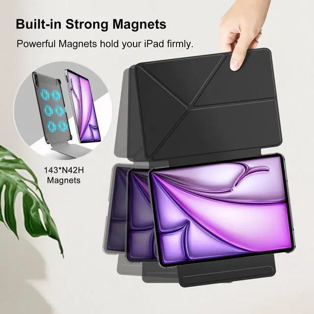 Alt view image 5 of 5 - Wonzir for iPad Air 11 Inch Case M4/M3/M2(2026&2025&2024)Slim Powerful Magnetic iPad Air 5/4th Case 10.9 Inch,4 Standibg Angles,Vertical Stand Cover,with Auto Wake/Sleep and with Pencil Holder - Black