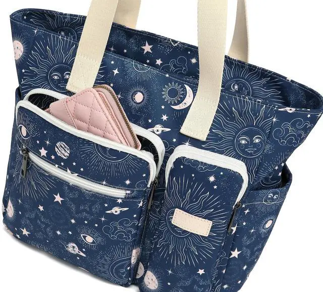 Alt view image 4 of 5 - SANFAN Women Tote Bag With Muti-Pockets,Lightweight Shoulder Bag,Large Capacity Handbag for Travel, Work, Gym (Sol de Mayo)