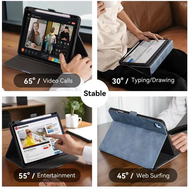 Alt view image 3 of 5 - AsileCuir Handmade Case for iPad Pro 11 Inch (M5/M4) 2025/2024 with Pencil Holder Pocket,Magnetic Closure,Auto Sleep/Wake,Vegan Leather Folio Protective Cover,Multi Angles Stand,Light Blue