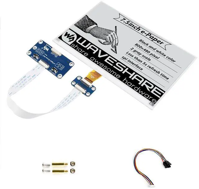 Main image of 7.5inch E-Ink Display HAT for Raspberry Pi 4B/3B+/3B/2B/Zero/Zero W/Zero WH and Jetson Nano no/Ard/Nucleo 800x480 Pixel Black White Two-Color SPI Interface E-Paper Screen LCD