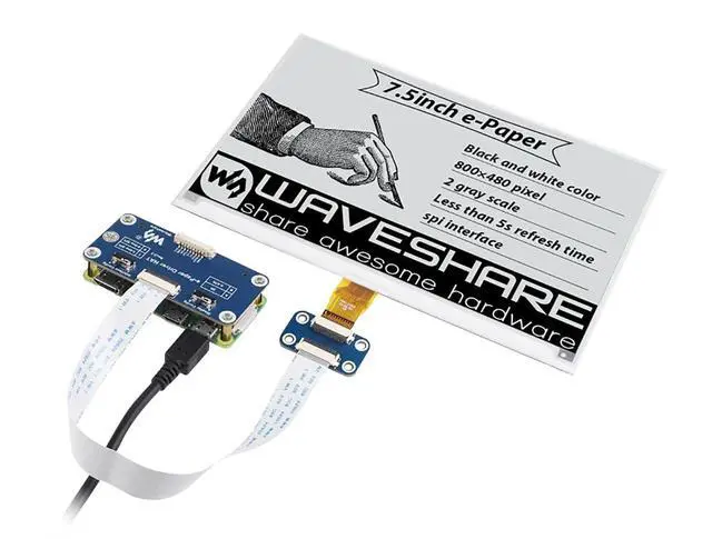 Alt view image 3 of 5 - 7.5inch E-Ink Display HAT for Raspberry Pi 4B/3B+/3B/2B/Zero/Zero W/Zero WH and Jetson Nano no/Ard/Nucleo 800x480 Pixel Black White Two-Color SPI Interface E-Paper Screen LCD
