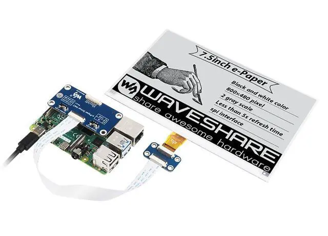 Alt view image 4 of 5 - 7.5inch E-Ink Display HAT for Raspberry Pi 4B/3B+/3B/2B/Zero/Zero W/Zero WH and Jetson Nano no/Ard/Nucleo 800x480 Pixel Black White Two-Color SPI Interface E-Paper Screen LCD