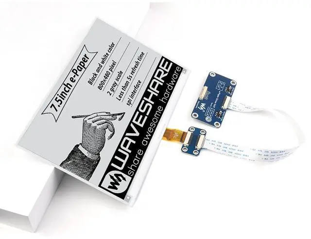Alt view image 5 of 5 - 7.5inch E-Ink Display HAT for Raspberry Pi 4B/3B+/3B/2B/Zero/Zero W/Zero WH and Jetson Nano no/Ard/Nucleo 800x480 Pixel Black White Two-Color SPI Interface E-Paper Screen LCD