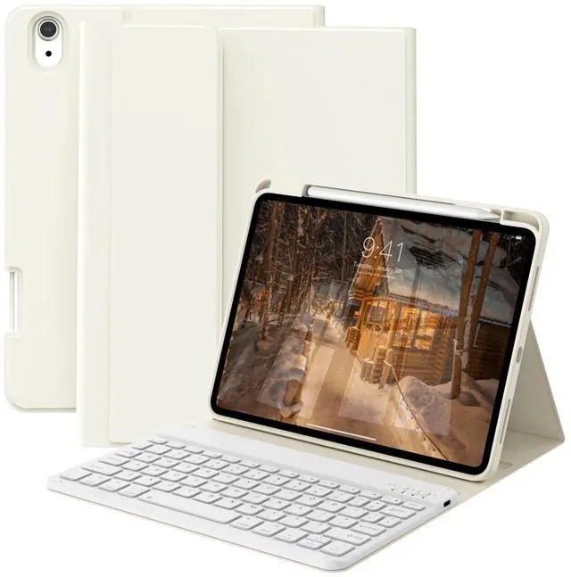 Main image of ZOPSGYU Case with Keyboard for iPad 11th/10th Genration with Pencil Holder, Magnetically Detachable Wireless Bluetooth Keyboard Cover for or iPad 11 inch A16 2025 10th Gen 10.9 Inch 2022, Cream White