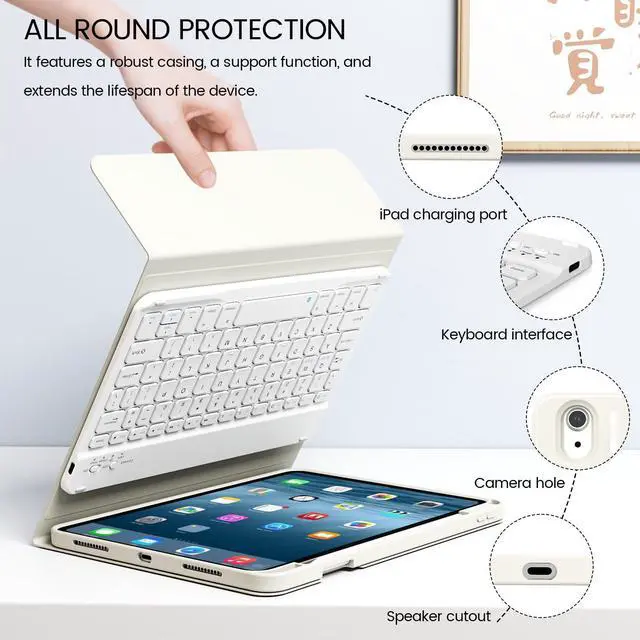 Alt view image 4 of 5 - ZOPSGYU Case with Keyboard for iPad 11th/10th Genration with Pencil Holder, Magnetically Detachable Wireless Bluetooth Keyboard Cover for or iPad 11 inch A16 2025 10th Gen 10.9 Inch 2022, Cream White