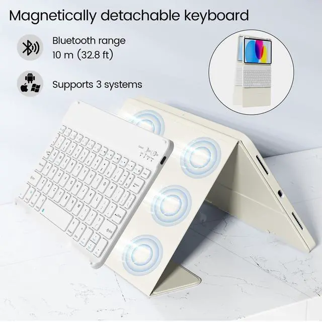 Alt view image 5 of 5 - ZOPSGYU Case with Keyboard for iPad 11th/10th Genration with Pencil Holder, Magnetically Detachable Wireless Bluetooth Keyboard Cover for or iPad 11 inch A16 2025 10th Gen 10.9 Inch 2022, Cream White