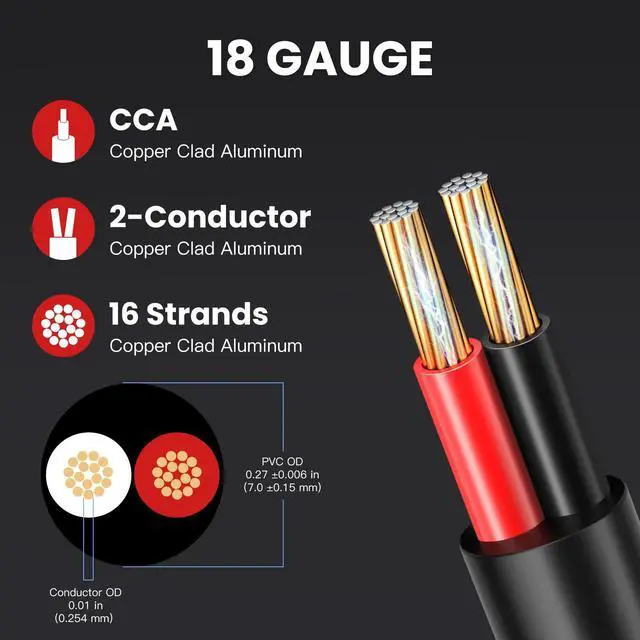 Alt view image 3 of 5 - PTASYGK 18 Gague Outdoor Speaker Wire 200 Feet - 2 Conductor Direct Burial Speaker Cables CL3 CL2 Rated, UV Resistant CCA Cable for Garden, Patio, Pool Audio Systems