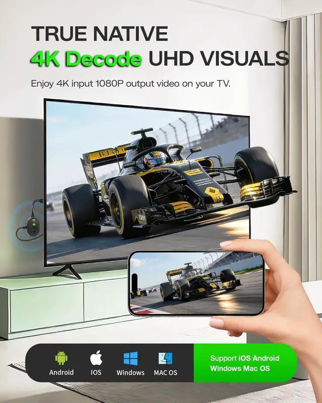 Alt view image 3 of 5 - 4K iOS Wireless Display Adapter Direct Plug & Play Dual-Band 2.4G+5G, AIMIBO HDMI Wireless for i-Phone i-Pad Android Tablet Laptop Casting to HDTV Monitor Projector Support Airplay DLNA