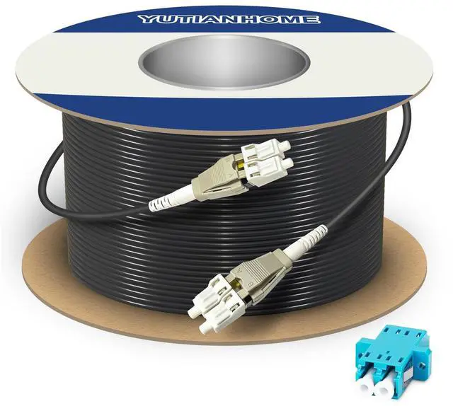 Main image of YUTIANHOME 200 Meters Uniboot OM3 Fiber LC to LC Outdoor Armored Fiber Optic Cable, 10GB Multimode Patch Cable Duplex 50/125, LC-LC Fiber Multi Mode, Low Friction LSZH Black, OD-3.0mm