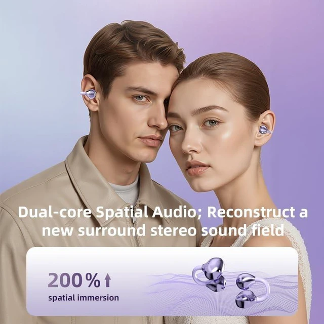 Alt view image 2 of 5 - ZKBSIAXD Wireless Earbuds Open Ear Clip-Type with Dynamic Sound, 300Hours Battery Life, ENC Microphone, IPX4 Water Resistance, Secure Fit for Cycling, Travel, iPhone Android Phone - Purple