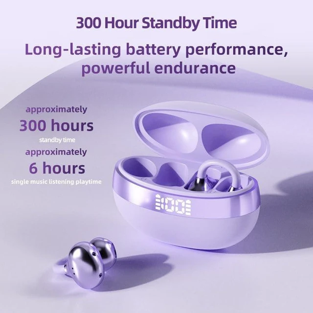 Alt view image 4 of 5 - ZKBSIAXD Wireless Earbuds Open Ear Clip-Type with Dynamic Sound, 300Hours Battery Life, ENC Microphone, IPX4 Water Resistance, Secure Fit for Cycling, Travel, iPhone Android Phone - Purple