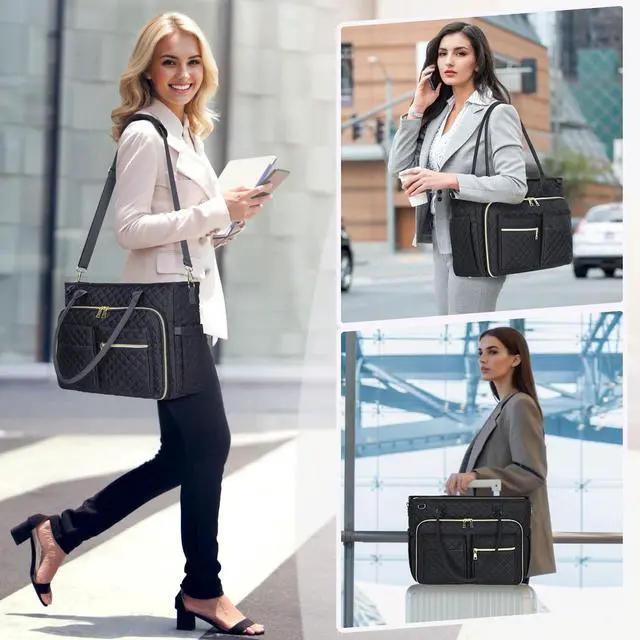 Alt view image 2 of 5 - RAINSMORE Teacher Tote Bag 15.6 inch Laptop Bag for Women Work Bags Laptop Tote Nurse Bag Professional Computer Messenger with Insulated Pocket, Laptop Briefcase for Office, College, Nursing, Black
