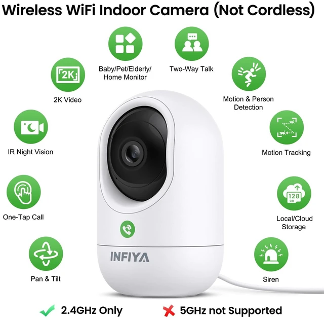 Alt view image 2 of 5 - INFIYA 360 PTZ One-Tap Call Indoor Camera 2.4GHz Baby Pet Monitor, 2Pack