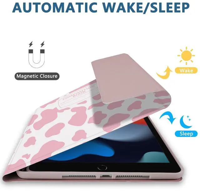 Alt view image 5 of 5 - TopPerfekt for iPad 9th Generation Keyboard Case 10.2" 2021, Magnetically Absorbent, Auto Sleep/Wake, Pencil Holder with 2 Tempered Film for iPad 8th/7th Gen 10.2"/Air 3rd/pro 10.5" Notebook Cow Pink