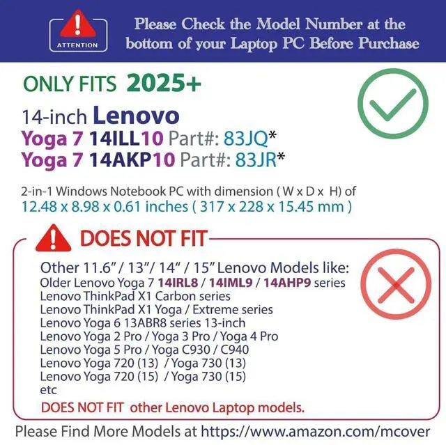 Alt view image 3 of 5 - mCover case ONLY Compatible for 2025~2026 14-inch Lenovo Yoga 7 2-in-1 14ILL10 ^^ 14AKP10 Series Windows Notebook Computers (NOT Fitting Any Other Models) (Purple)