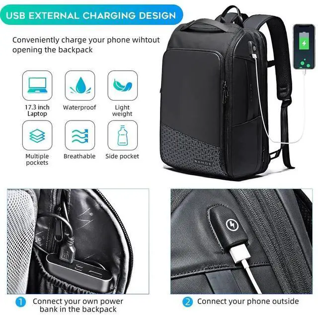 Alt view image 4 of 5 - BANGE 45L Expandable Travel Backpacks,Weekender Carry On Backpack, Flight Approved Business Backpack for 17.3inch Laptop