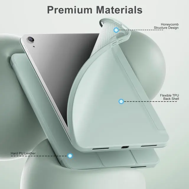 Alt view image 2 of 5 - SQQSOOZ Case for iPad (A16) 11 Inch 2025/iPad 10th Generation 10.9 Inch 2022, Slim & Lightweight, Trifold Stand Protective Cover, Soft TPU Back, Support Touch ID, Auto Wake/Sleep, Light Green