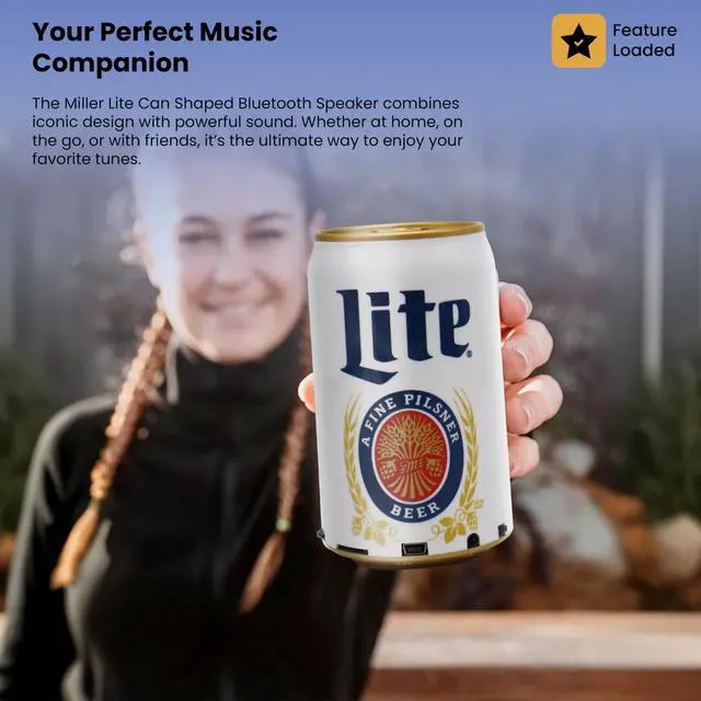 Alt view image 2 of 5 - Gabba Goods Miller Lite Can Shape Bluetooth Speaker, Portable Wireless Speaker with Bluetooth 5.0, AUX, USB Slot & TF Slot ^^ Loud Bass Sound ^^ Compact Design for Indoor & Outdoor Use & Travel