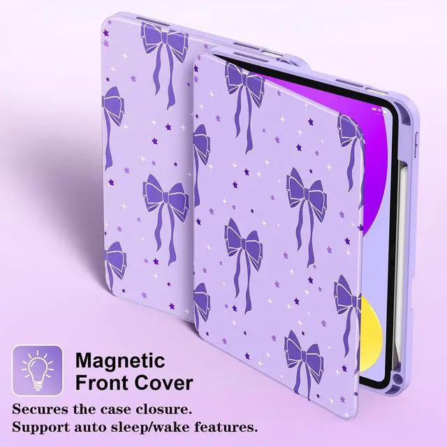 Alt view image 3 of 5 - Supveco Case for iPad (A16) 11th Generation 11 inch (2025),iPad 10th Generation 10.9 inch (2022) with Pencil Holder,Premium Folio Stand Case with Soft TPU Back Cover,Auto Wake/Sleep-Lilac Bows