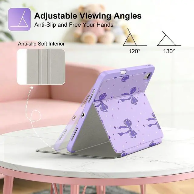 Alt view image 5 of 5 - Supveco Case for iPad (A16) 11th Generation 11 inch (2025),iPad 10th Generation 10.9 inch (2022) with Pencil Holder,Premium Folio Stand Case with Soft TPU Back Cover,Auto Wake/Sleep-Lilac Bows