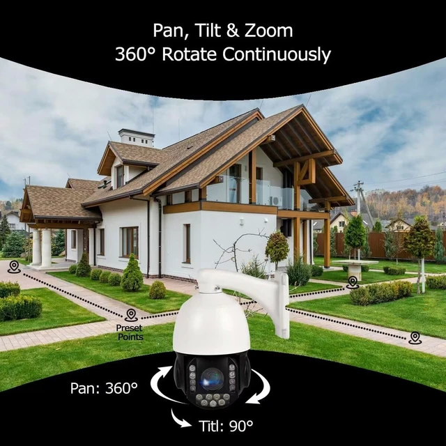 Alt view image 4 of 5 - 8MP 4K 25X optical 5.3-130mm Auto Tracking Outdoor PTZ Camera PoE IP wired Human Vehicle Detect Security Camera with 298ft IR,Floodlight color Night View,2-Way Audio alarm,Preset,NVR,Mobile App,360Pan