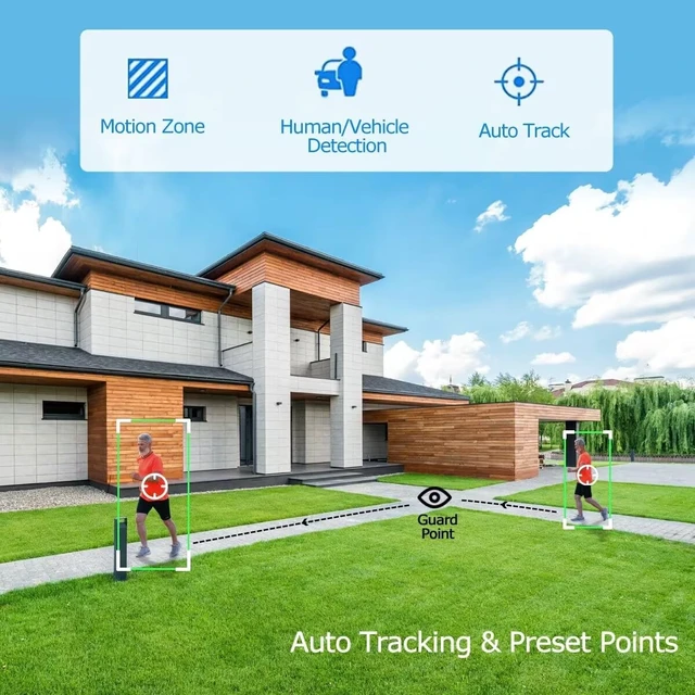 Alt view image 5 of 5 - 8MP 4K 25X optical 5.3-130mm Auto Tracking Outdoor PTZ Camera PoE IP wired Human Vehicle Detect Security Camera with 298ft IR,Floodlight color Night View,2-Way Audio alarm,Preset,NVR,Mobile App,360Pan