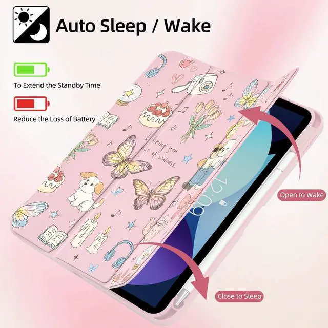 Alt view image 2 of 5 - Idocolors Case for iPad 10th/11th Gen (2022/2025 A16 Chip) 10.9", Shockproof Cover Clear Transparent Back Shell with Pencil Holder, Auto Wake/Sleep Case for Women Girls, Cute Animals-Pink