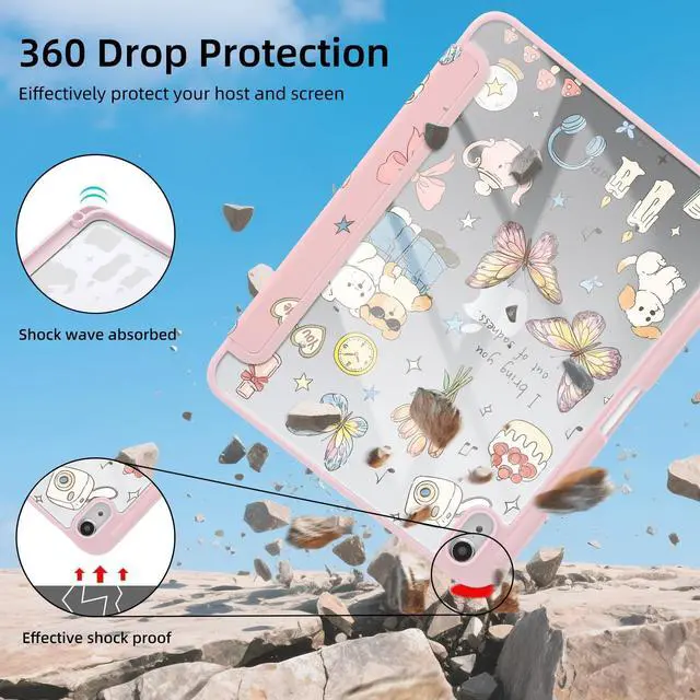 Alt view image 4 of 5 - Idocolors Case for iPad 10th/11th Gen (2022/2025 A16 Chip) 10.9", Shockproof Cover Clear Transparent Back Shell with Pencil Holder, Auto Wake/Sleep Case for Women Girls, Cute Animals-Pink