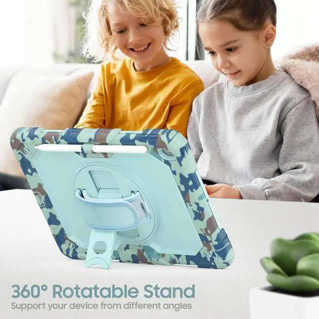 Alt view image 3 of 5 - Gylint Case for iPad 9th/ 8th/ 7th Generation 10.2'', Shockproof 360 Rotating Hand Strap & Kickstand Protective Cover with Screen Pencil Holder for iPad 10.2 inch 2021-2019 Camo Blue