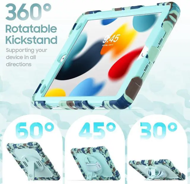 Alt view image 4 of 5 - Gylint Case for iPad 9th/ 8th/ 7th Generation 10.2'', Shockproof 360 Rotating Hand Strap & Kickstand Protective Cover with Screen Pencil Holder for iPad 10.2 inch 2021-2019 Camo Blue