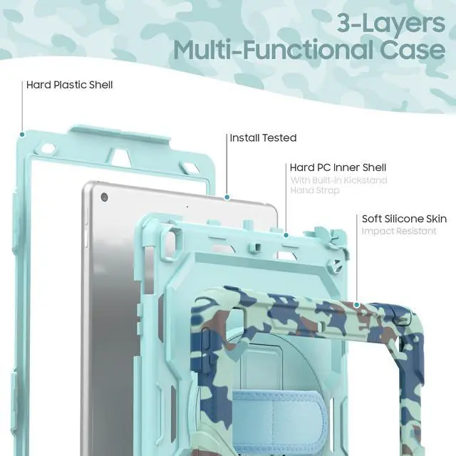 Alt view image 5 of 5 - Gylint Case for iPad 9th/ 8th/ 7th Generation 10.2'', Shockproof 360 Rotating Hand Strap & Kickstand Protective Cover with Screen Pencil Holder for iPad 10.2 inch 2021-2019 Camo Blue