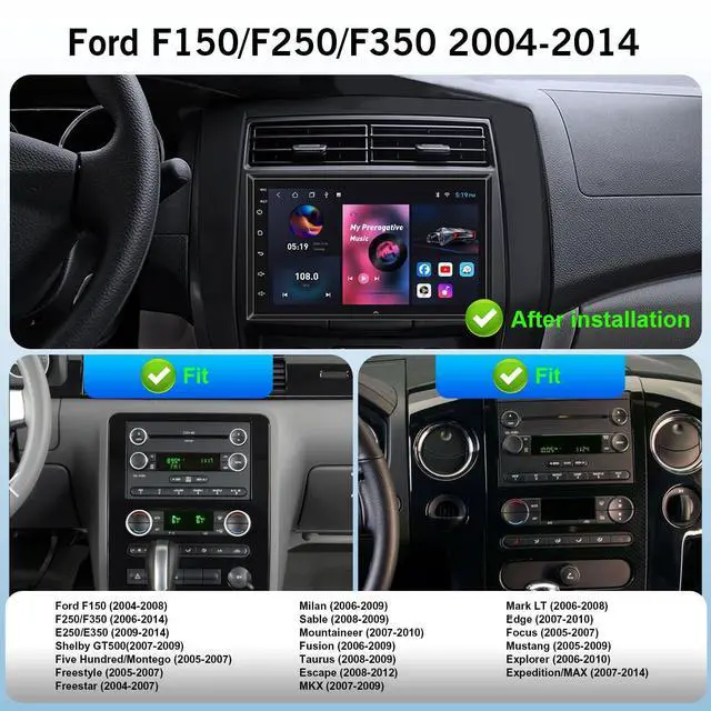 Alt view image 2 of 5 - 8 Core 4+32G Android 13 Car Radio for Ford F150/F250/F350 2004-2014, Wireless CarPlay Android Auto with 7 Inch 1024x600 IPS Touchscreen Stereo Player Support/Backup Camera/AM/FM/RDS, AUX, DSP,