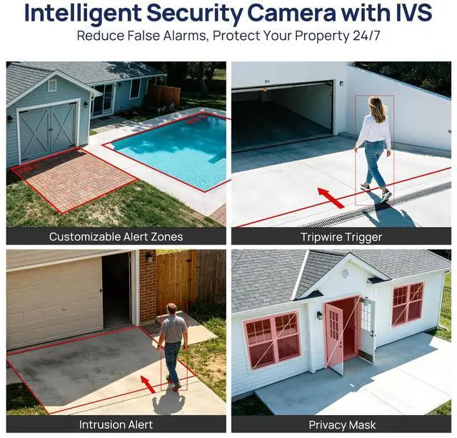 Alt view image 3 of 5 - VIKYLIN 4MP PoE IP Camera Outdoor with AI IVS Human/Vehicle Detection, F1.6 Starlight Turret Security Camera with 98ft Dual Light Night Vision,IP67,MicroSD Slot 256GB,NDAA Compliant,DMSS/SmartPSS Lite